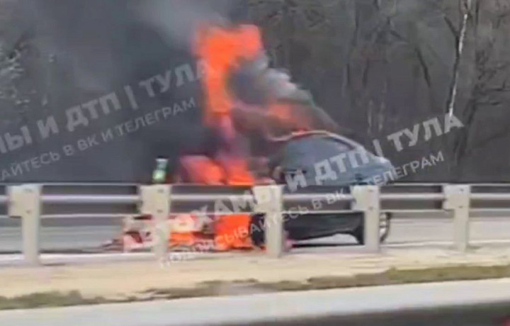 На трассе в Тульской области сгорела иномарка