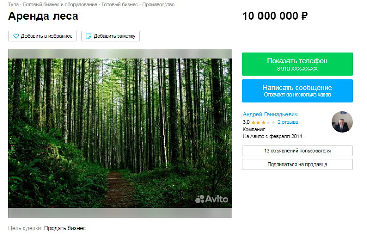 В Чернском районе выставили на продажу арендованный лес за десять миллионов рублей