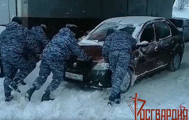 Тульские росгвардейцы помогли водителям во время снегопада