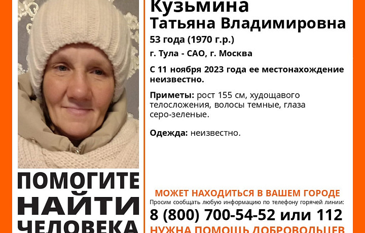 Туляков просят помочь в поисках 53-летней женщины
