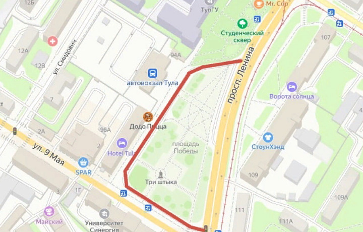 На площади Победы в Туле ограничат движение транспорта с 23 по 24 сентября