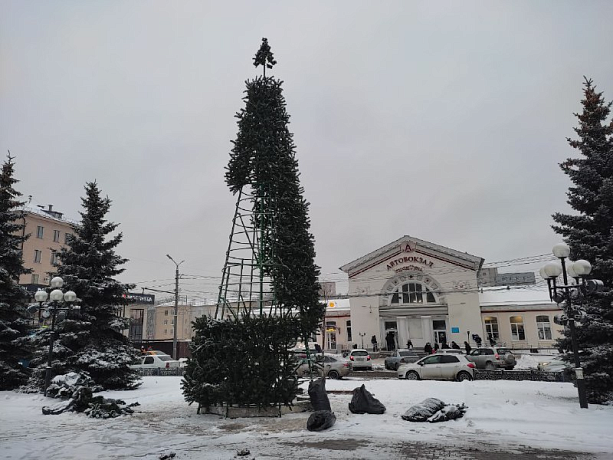 На площади Победы в Туле началась установка елки