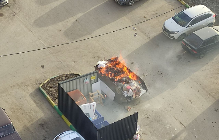 В микрорайоне Левобережный в Туле загорелась урна со строительным мусором
