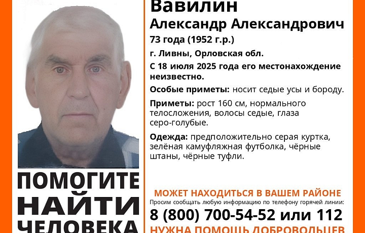 Пропавший под Орлом 73-летний пенсионер может находиться в Тульской области