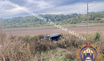 Иномарка слетела в кювет и опрокинулась на трассе в Киреевском районе