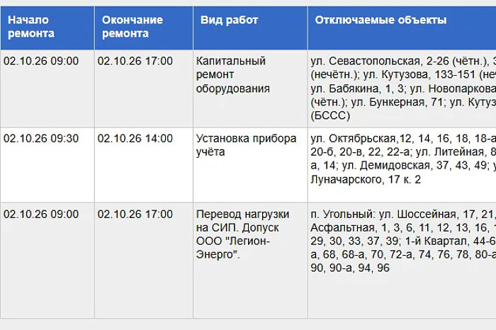 Несколько улиц Тулы и поселок Угольный останутся без света 2 октября Несколько улиц Тулы и поселок Угольный останутся без света 2 октября