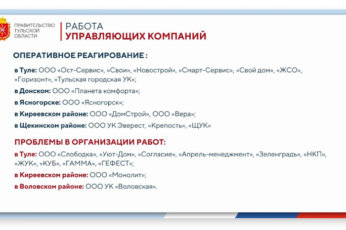 В тульском правительстве назвали УК, которые не оперативно отреагировали на снегопад В тульском правительстве назвали УК, которые не оперативно отреагировали на снегопад