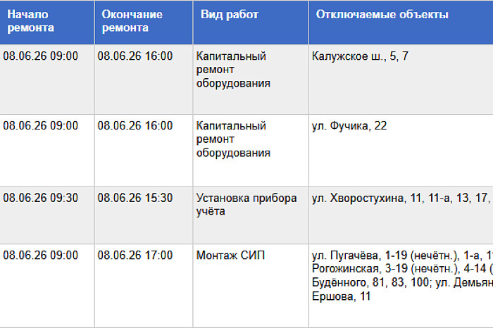 Стало известно, где в Туле не будет электричества 8 июня Стало известно, где в Туле не будет электричества 8 июня