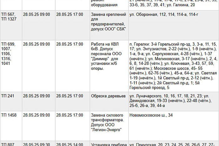 Ряд жилых домов в Туле на время останется без света 28 мая Ряд жилых домов в Туле на время останется без света 28 мая
