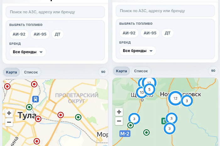 В Тульской области на топливной карте пометили зеленым АЗС, где есть бензин В Тульской области на топливной карте пометили зеленым АЗС, где есть бензин