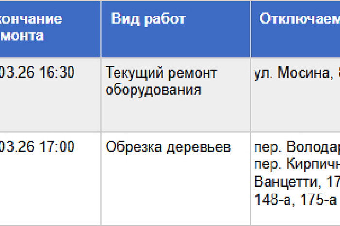 Стало известно, где в Туле будут отключать электричество 24 марта