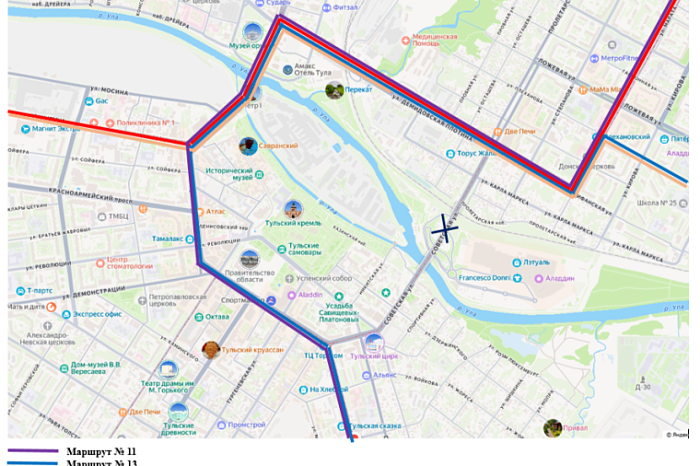 В Туле временно изменена схема движения трамваев по Пролетарскому мосту