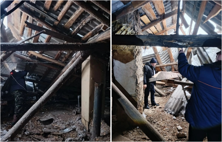 Фото одного из поврежденных домов, снимок опубликован на странице главы администрации района Евгения Суханова Вконтакте